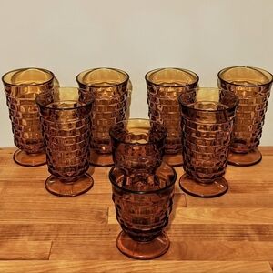 MCM Indiana Whitehall Colony Amber Glass Tumblers(8)